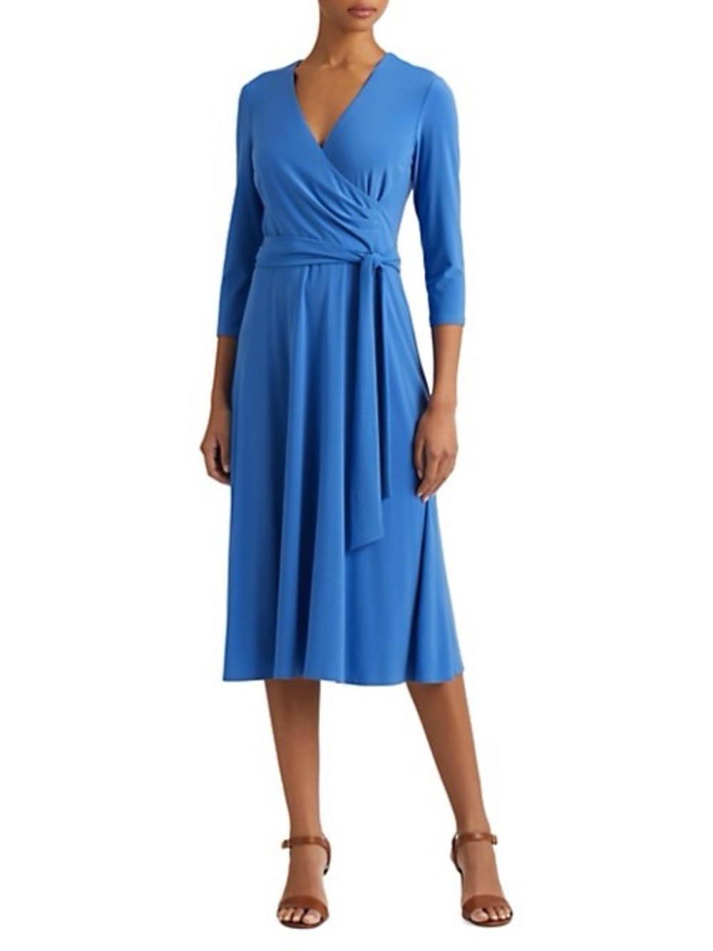 Lauren Ralph Lauren Cobalt Blue Wrap Midi Dress with Waist Tie